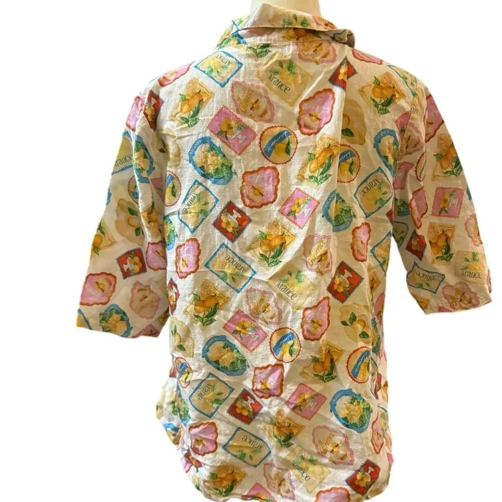Terzo Millennio Made in Italy Fruit Floral Print Button-Up Shirt & Shorts Set L
